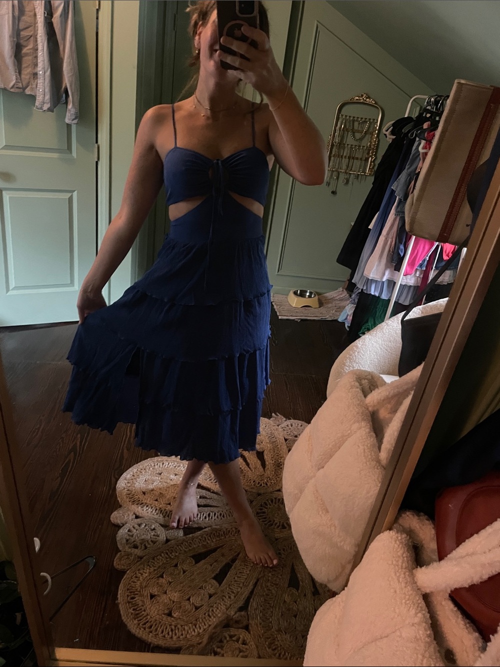Electric Blue Tiered Cutout Midi Dress